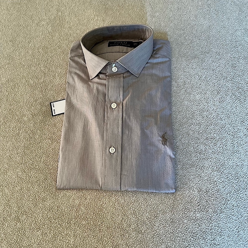 NWT - Polo Ralph Lauren men’s shirt, 14 1/2, 32-33, cafe/white